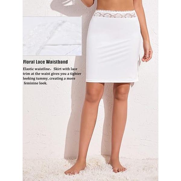 Halv Slip for Kvinner Underskjørt Kort Mini Skjørt med Blomsterblonder Livvidde white XL