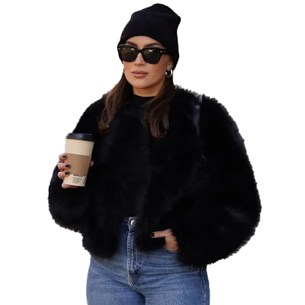 Dam vinterjacka i konstpäls, långärmad, kort modell Black XL