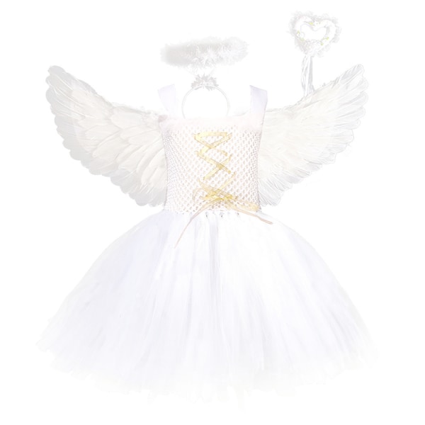 Ängelkostymer för flickor Halloween Dress Up Wings Halo Pannband L