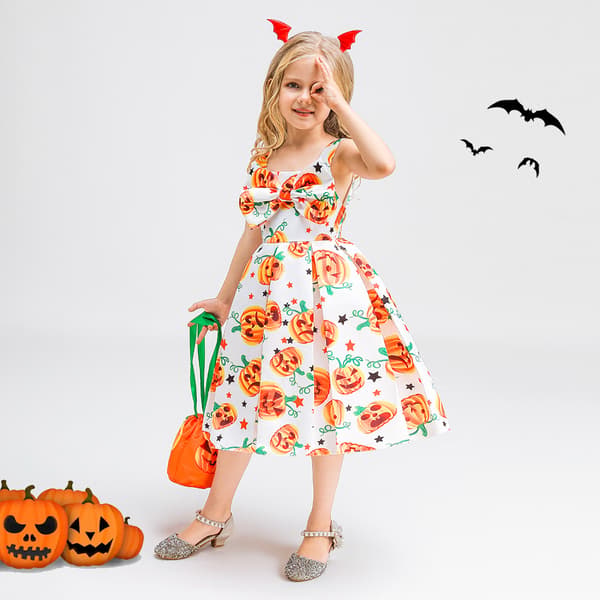 Flickor Halloween Party Båge Barn Prinsessa Klänning 110cm