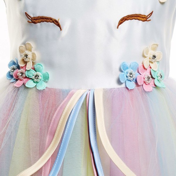 Flower Girls Dress Unicorn Rainbow Pageant Princess Party White 130cm