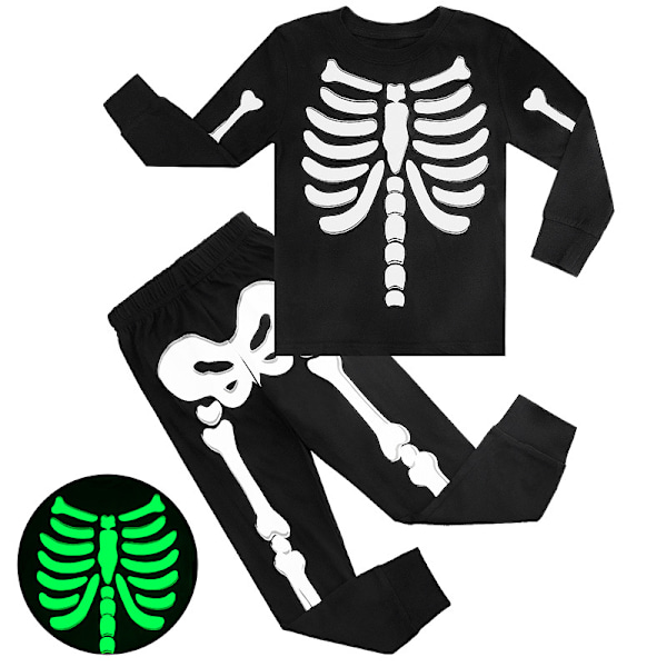 Barnpyjamas för pojkar Skelett Glow-in-the-Dark Bomulls-Sovkläder 120cm 7years
