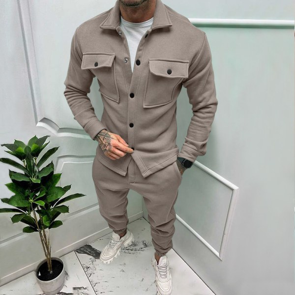 Män Herr Tracksuit 2-delad Corduroy Träningsdräkt Vinterkläder Khaki XL