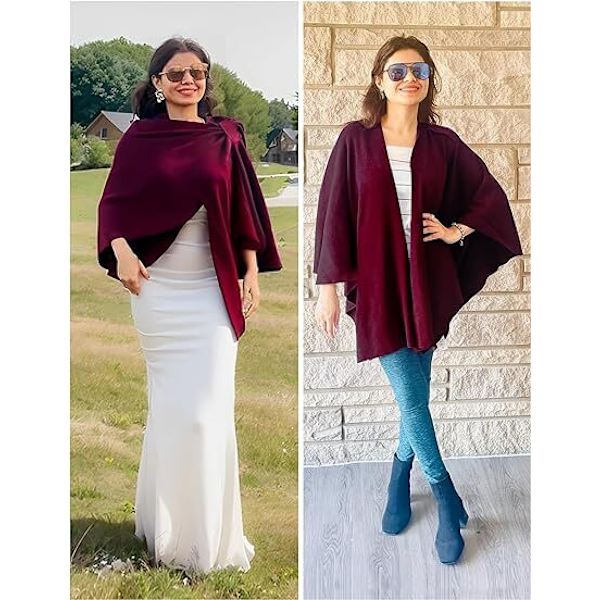 Korsad Poncho Tröja Wrap Top Stickad Sjal Pulple