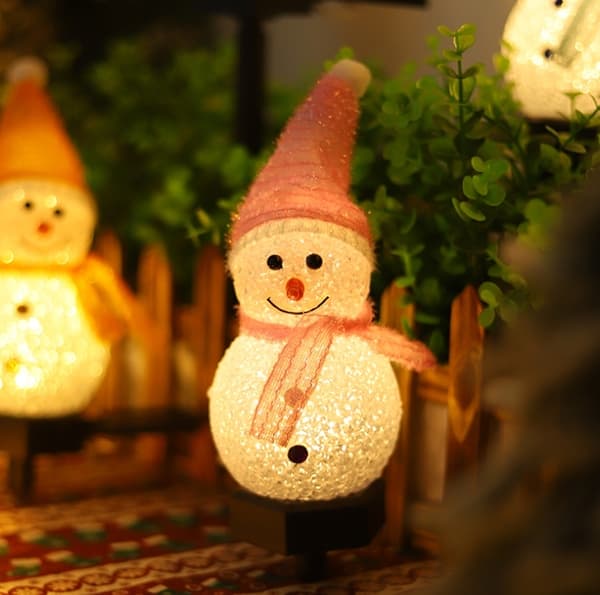 Solcelled Snømann Julelys med Stativ Pink
