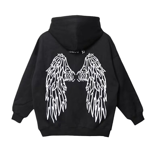 Menn Refleks Fleece Genser med Engelvinger Grafisk Gothic Hettestropp M