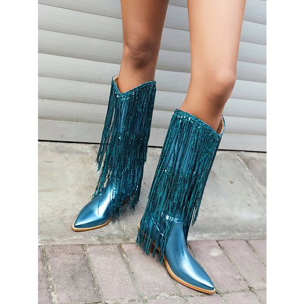 Säteilevät Metallinhohtoiset Cowboy-saappaat Naisille Blue 41