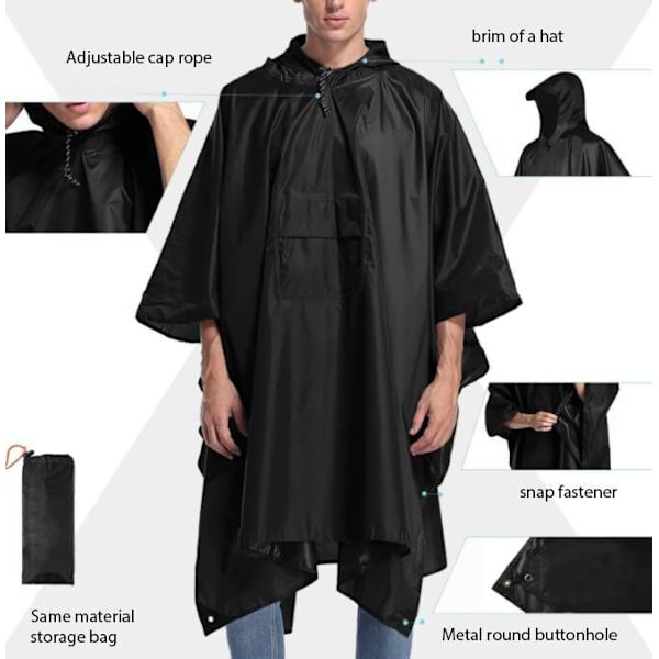Vuxen utomhus tre-i-ett PU-belagd regnkappa black