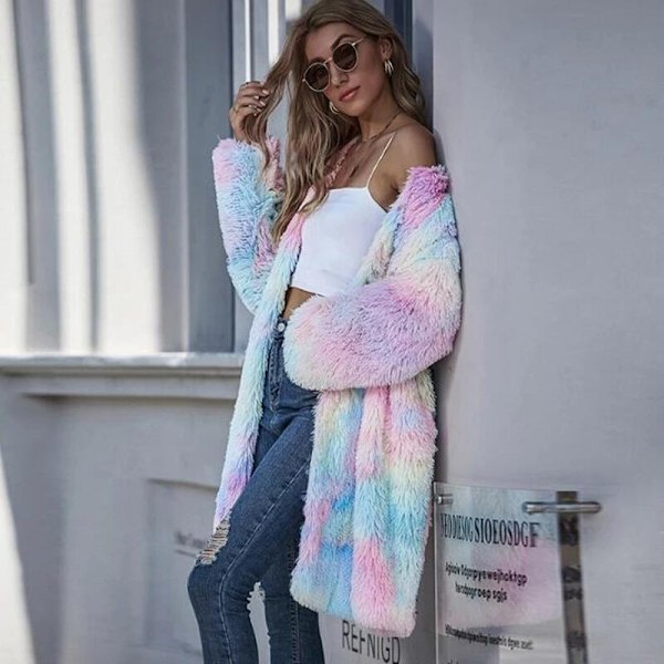 Dame Fleecejakke Fuzzy Hætte Casual Frakke Cardigan Trøjer med Lommer M