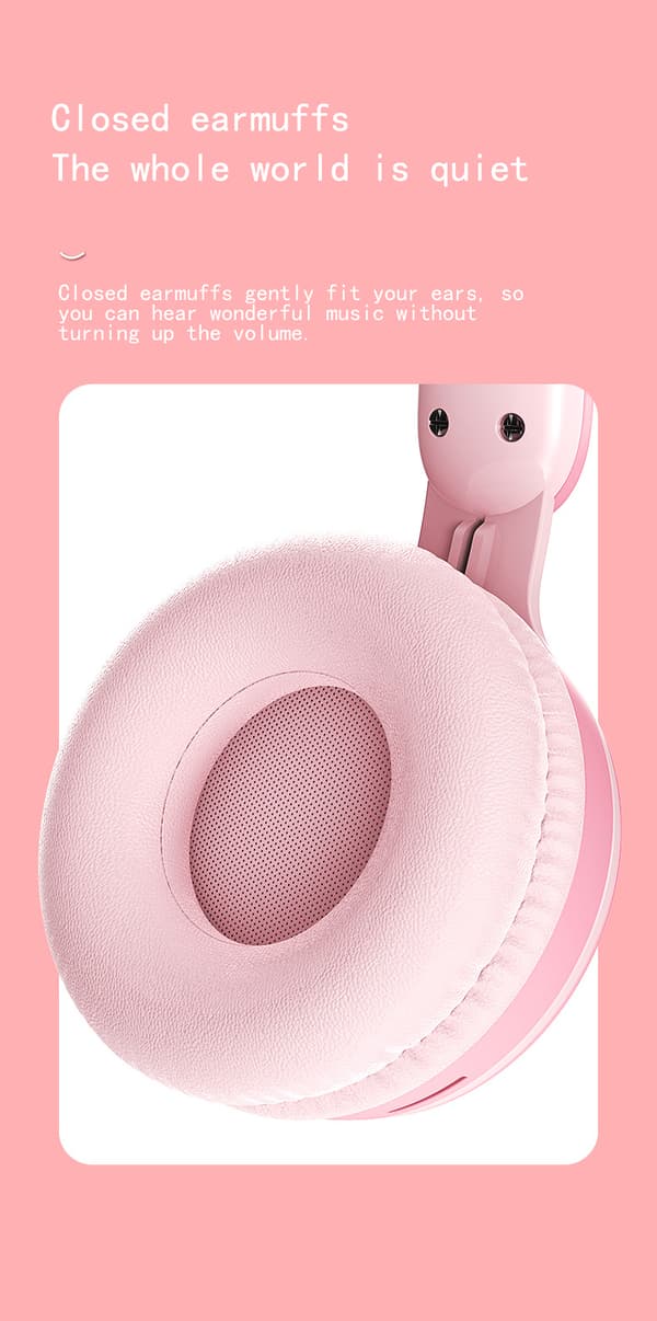 Trådlöst hopfällbart headset för barn med LED-kaninöron pink