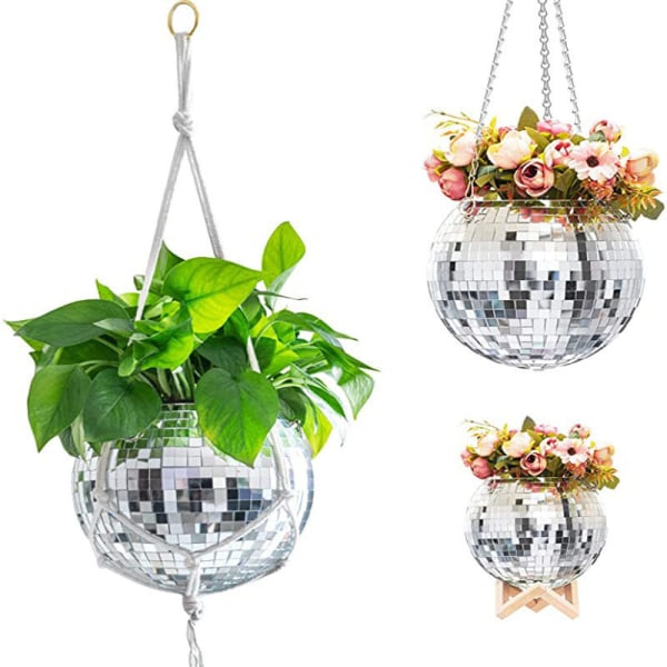 Speglad boll hängande blomkruka Korg Silver 20cm