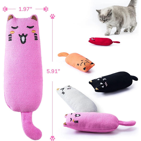 5-pack tuggsäkra kattmynta-leksaker för katter, kattmynta-fyllda tecknade möss för kattungar att tugga på