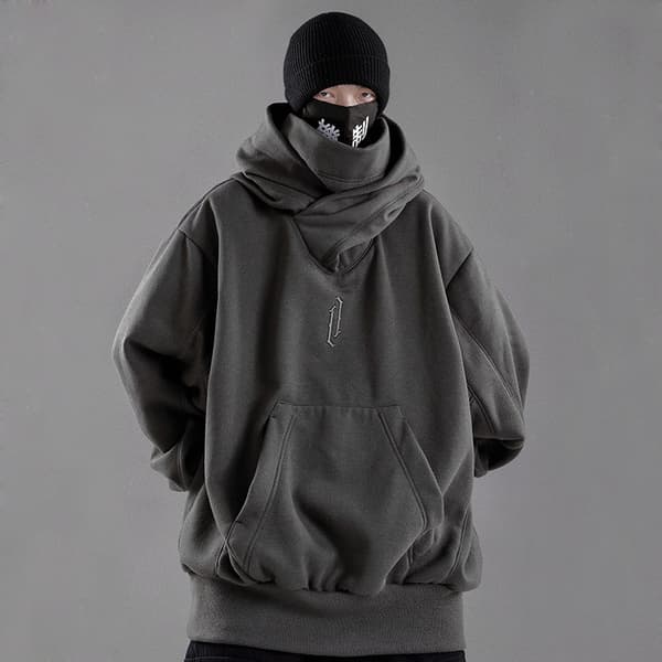 Fleece-hoodies för män med krage Grey M