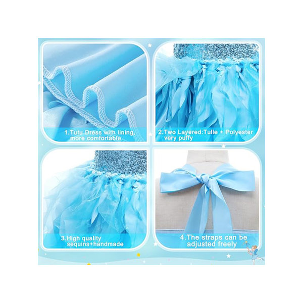 Tutu-kjole til piger, Glitrende Sequin Tulle Prinsesse Fødselsdagsfest Outfit Blue 8T