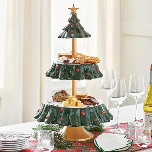 Trappstegsformad Julgrans Serveringsställ, Julgodis Cupcake Ställ Green