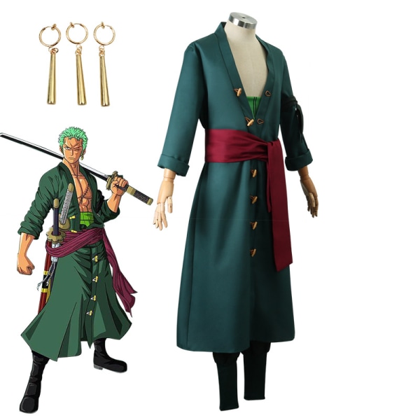 Mænd Roronoa Cosplay Kostume Zoro Anime Robe Outfits Med Øreringe XL