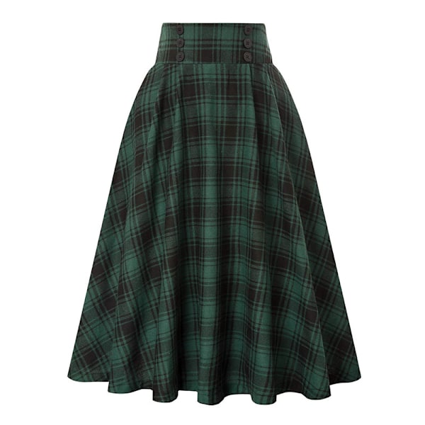 Naisten Ruudullinen Hame, Korkea Vyötärö, A-Linjainen, Pliseerattu Midi-Hame Green 2XL