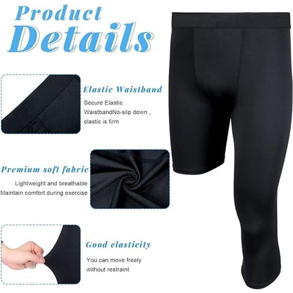 2-pack herr 3/4 One Leg Compression Tights Unisex Leggings Right Long 3XL