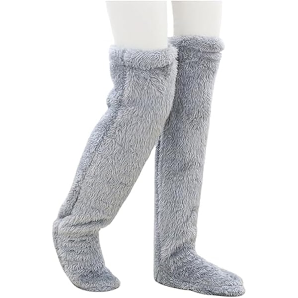 Dame Over Knee Fuzzy Sokker Høj Plys Strømper Light Grey