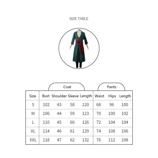 Män Roronoa Cosplay Kostym Zoro Anime Robe Kläder M