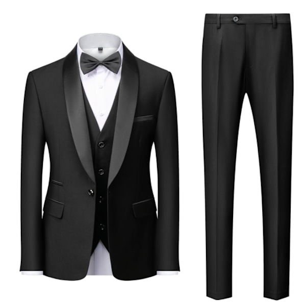 Smoking för sjal för brudgum för män black 3xl