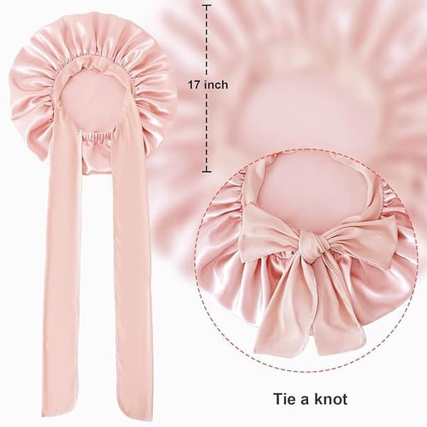 Stor Silke Bonnet for Søvn, Satin Hår Bonnet for Søvn med Bånd