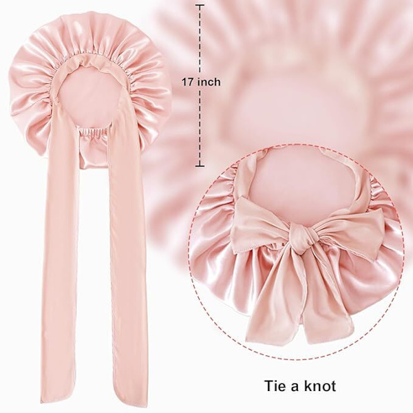Stor Silke Bonnet til Søvn, Satin Hår Bonnet til Søvn med Bånd