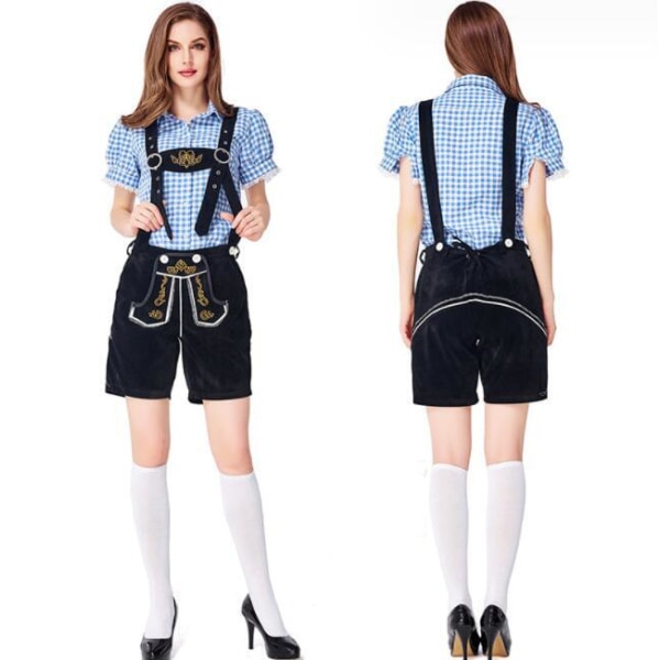 Oktoberfest Kvinnors Rörmokare Haklapp Byxor Cos Kostym Blue+Black Strap S