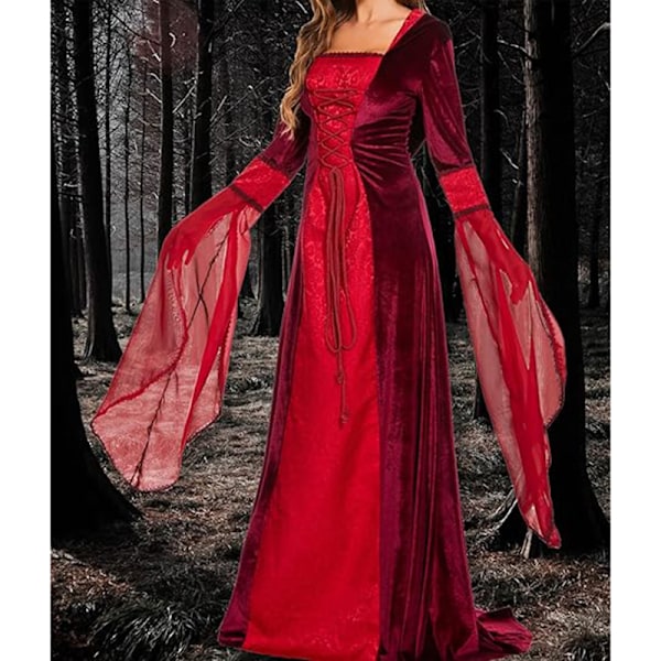 Deluxe Hexe Kjole Kostume til Kvinder, Vintage Broderet Renaissance Gotisk Hættede Vampyr Kjole Silver XL