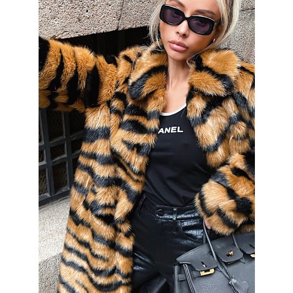 Dame Faux Fur Jakker Vinter Tigerfrakker Løse Pelsjakker S
