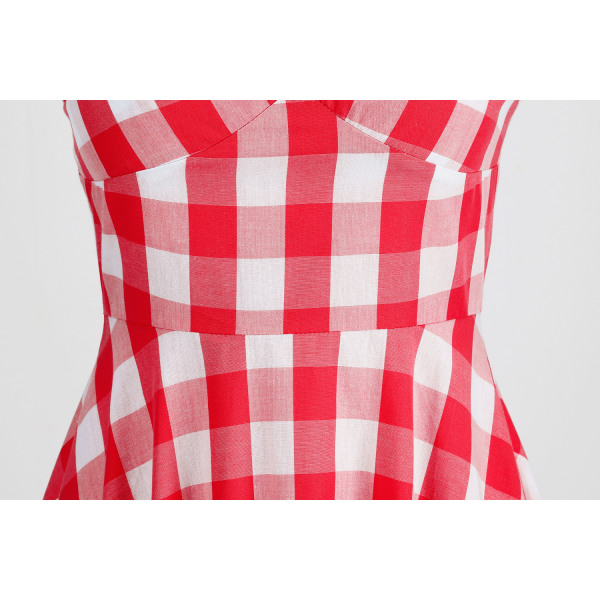 Pink Ternet Kjole til Kvinder Pink Gingham Kjole Vintage Rockabilly Kjoler Red XL