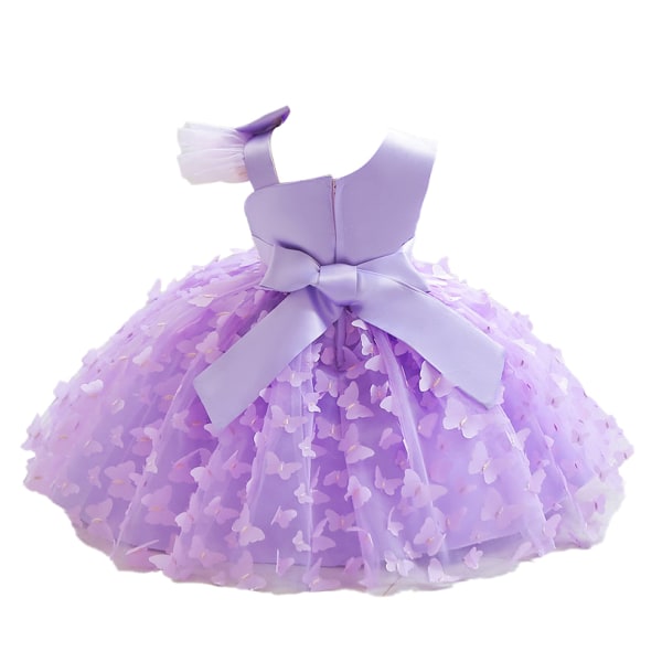Flickor Tulle En-axlad Klänning, Toddler Bowknot Formell Fest Bröllop Tutu Klänning PURPLE 120CM