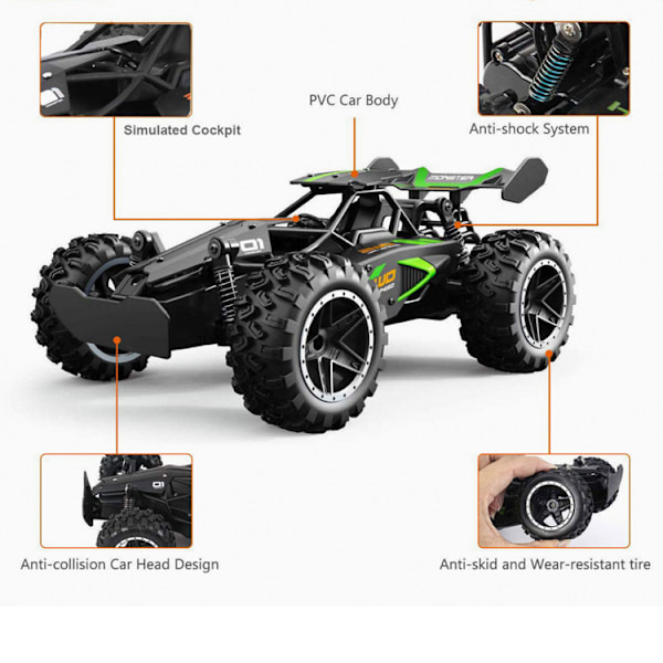 Kaukosäädöllä ohjattava auto, 1:18 mittakaava 4x4 RC-autojen suoja Green