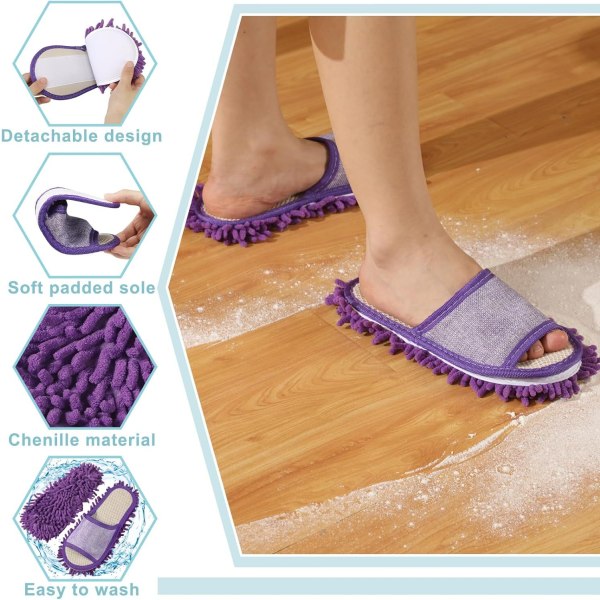 Unisex Slippers Gulvmopper Mænd og Kvinder Husholdningssko Støvfjernende Slippers purple Men L