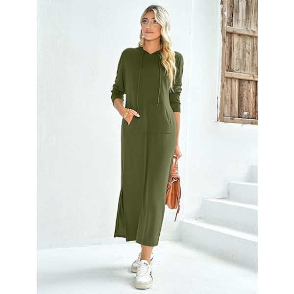 Klänning med luva för kvinnor med fickor Green M