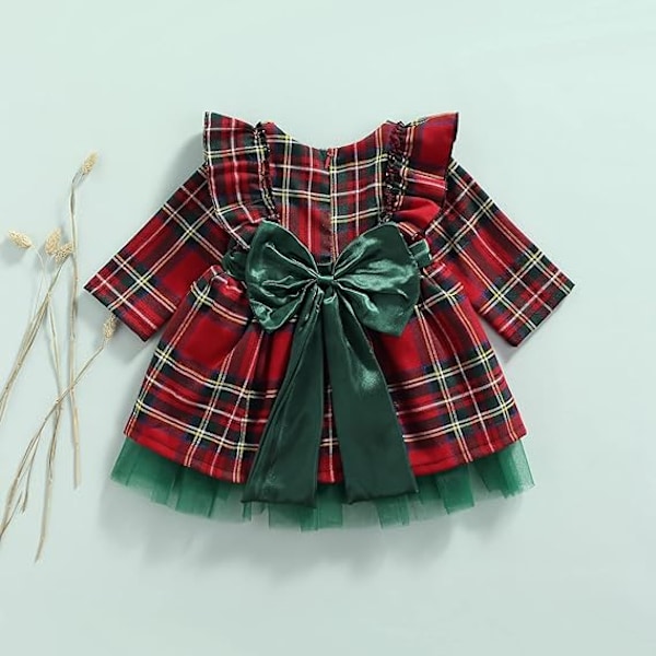 Tyttöjen jouluinen ruudullinen prinsessatullin jousimekko 90CM