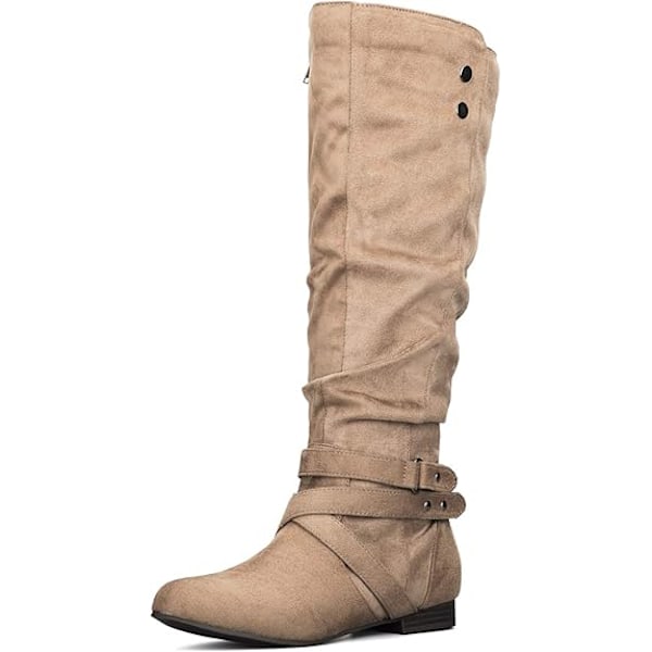 Damkängor med knähöjd, platta, varma höststövlar med blixtlås på sidan Beige 36