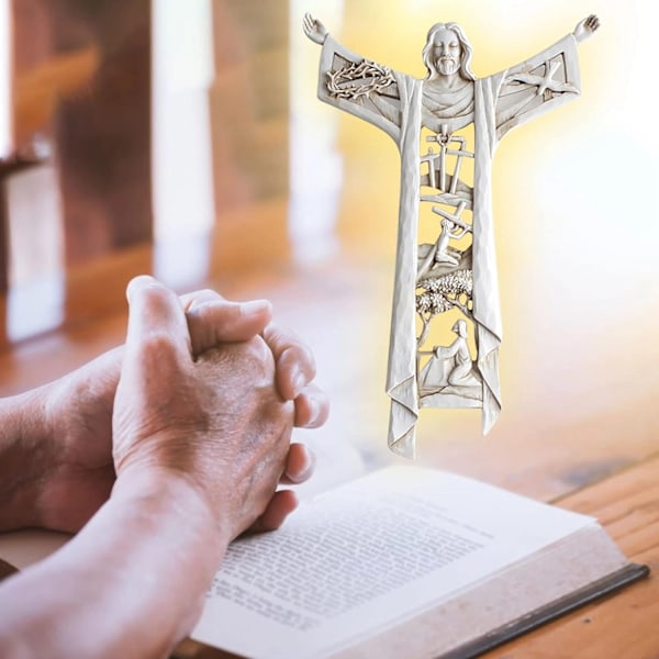 Korsfäst Jesus Väggstaty Handgjord Uthålad Kors 21*14*1.5CM