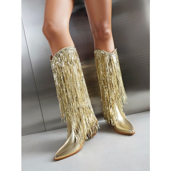 Säteilevät Metallinhohtoiset Cowboy-saappaat Naisille Gold 41