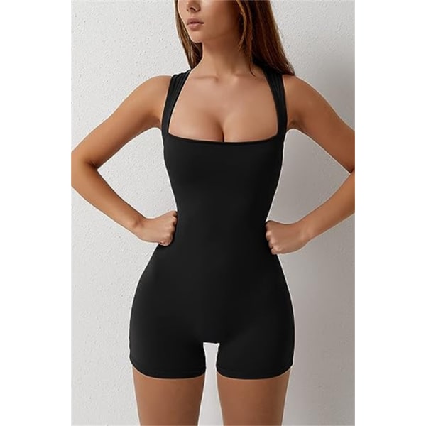 Dam Jumpsuit med Spetsar, Kvadratisk Halsringning, Tanktop, Bodycon, Stretch Shorts Black XL