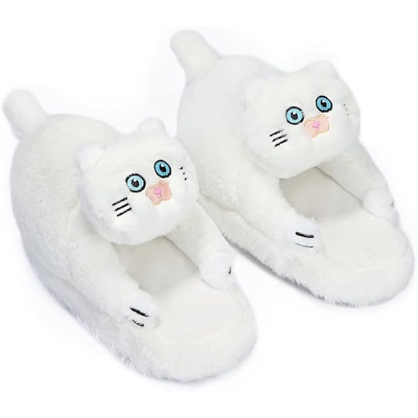 Plush Katttofflor för Kvinnor, Halksäkra Söta Vintervarma Golvskotofflor White