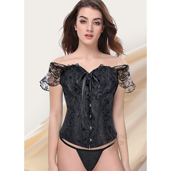 Goth top til kvinder med blondekant, fløjl, off shoulder, kortærmet punk top skjorte White 3XL