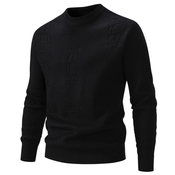 Mænds Rundhals Strikket Trøje Slim Fit Letvægts Casual Twist Mønstret Kabelstrikket Trøje Black 3XL