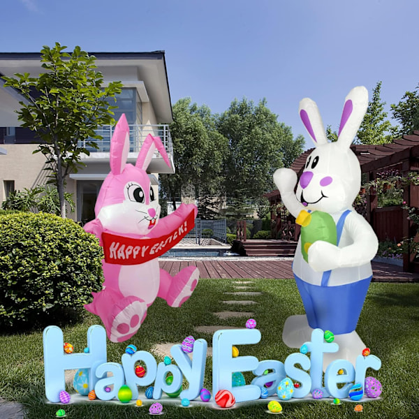 Påskblå Kanin som Håller Ägg Uppblåsbar Utomhusdekoration Rabbit