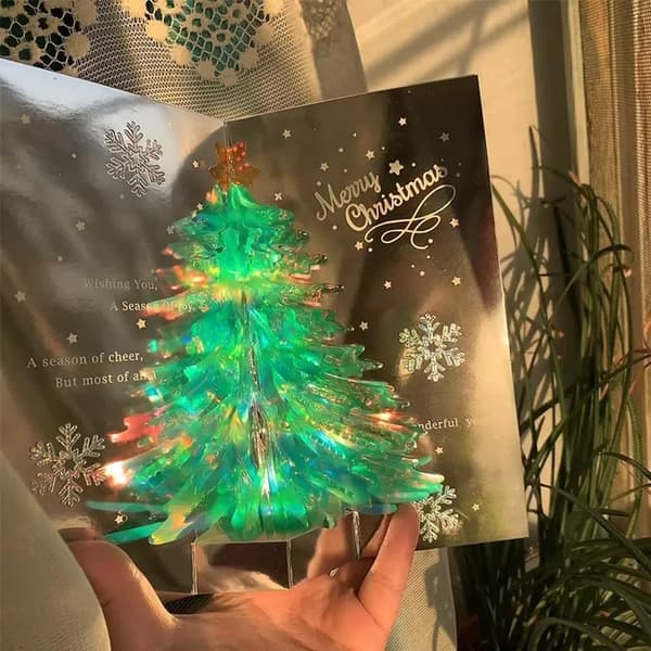 Glittrande Julgran Pop-Up Julkort med Kuvert Green