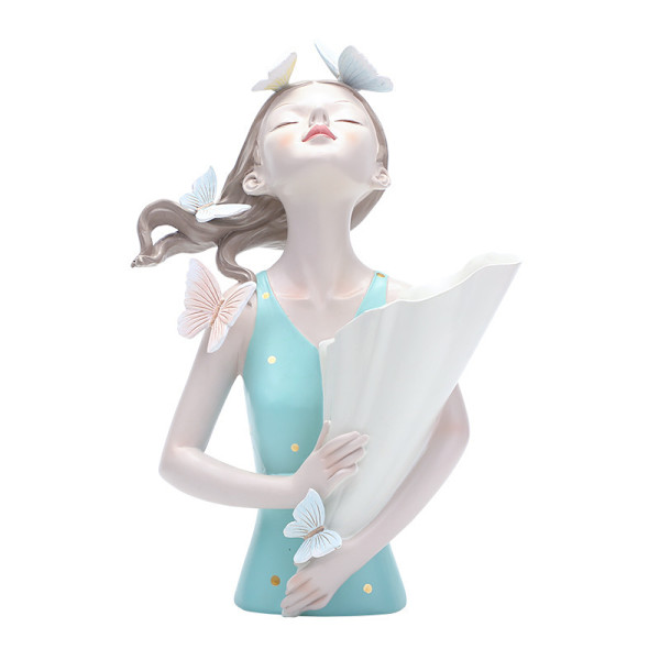 Flickor Figurer Blomvas, Resin Flickor Staty Skulptur Blomkrukor green