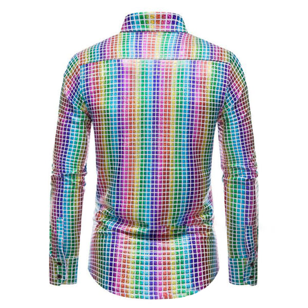 Män Klänning Skjorta Paljetter Långärmad Skjorta Party Nattklubb light rainbow 3XL