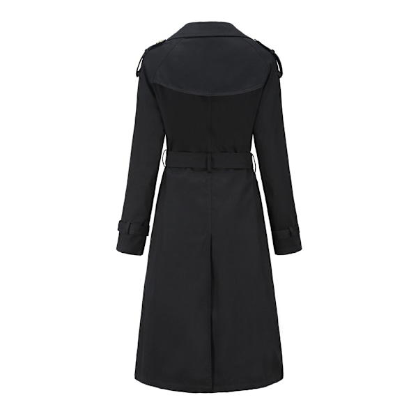 Kvinnors Trenchcoat Lång Dubbelknäppt Höstmode Klassisk Krage Slank Överrock Black M
