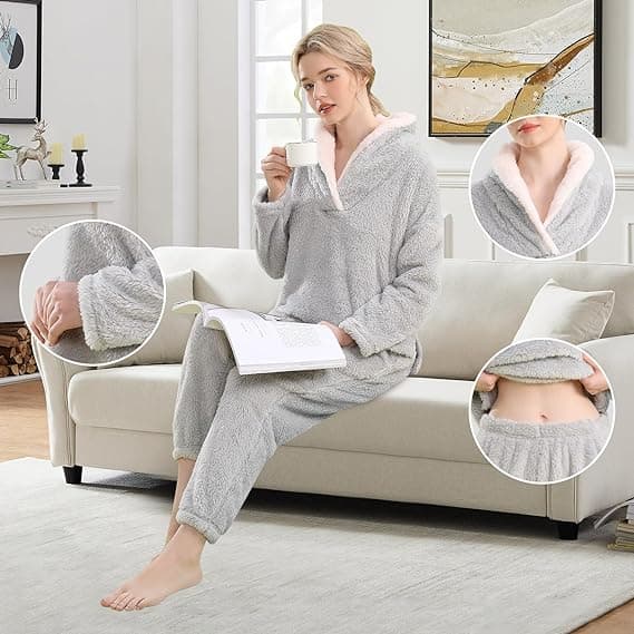 Mjuk och mysig ulltröja pyjamasset för kvinnor Gray M