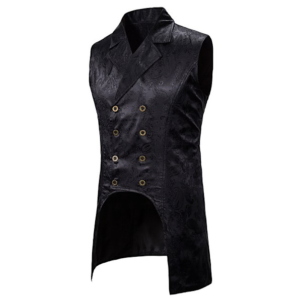 Miesten goottilainen steampunk-liivi kaksoisrintainen jacquard-brokaadiliivi hihaton frakki Black M